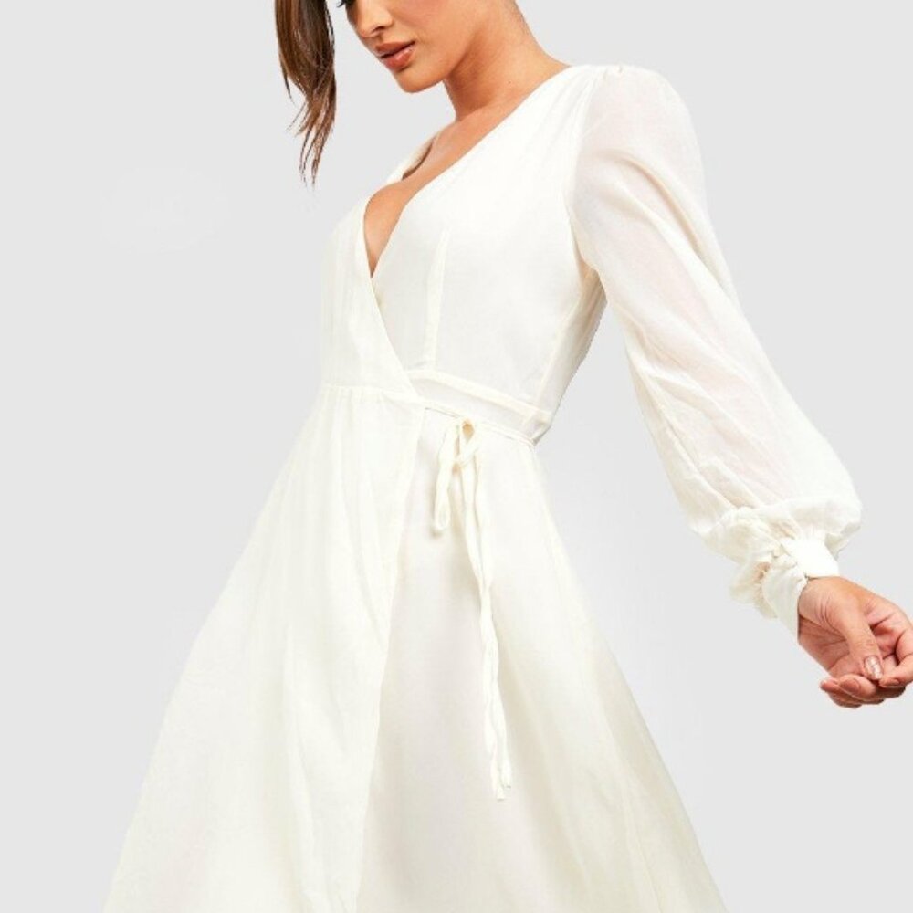 Chiffon Wrap Long Sleeve Midi Dress